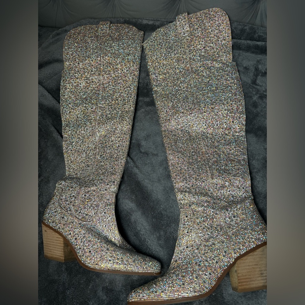 Betsey Johnson Rodeo‎ Rhinestone Boots Over-the-Knee - Picture 4 of 8